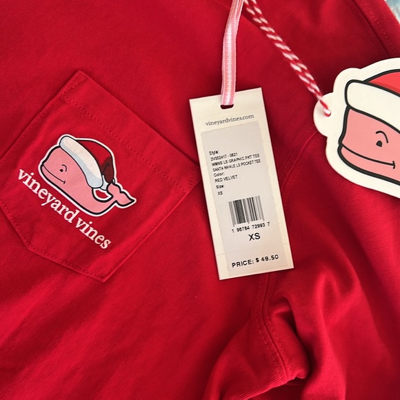 ⭐️🌴NWT Vineyard Vines Tee pocket Santa whale long sleeve shirt - Picture 3 of 8